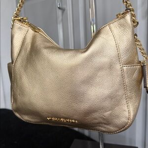 Michael Kors Metallic Gold Chandler Shoulder Bag, Leather & Chain Strap, Med Sz